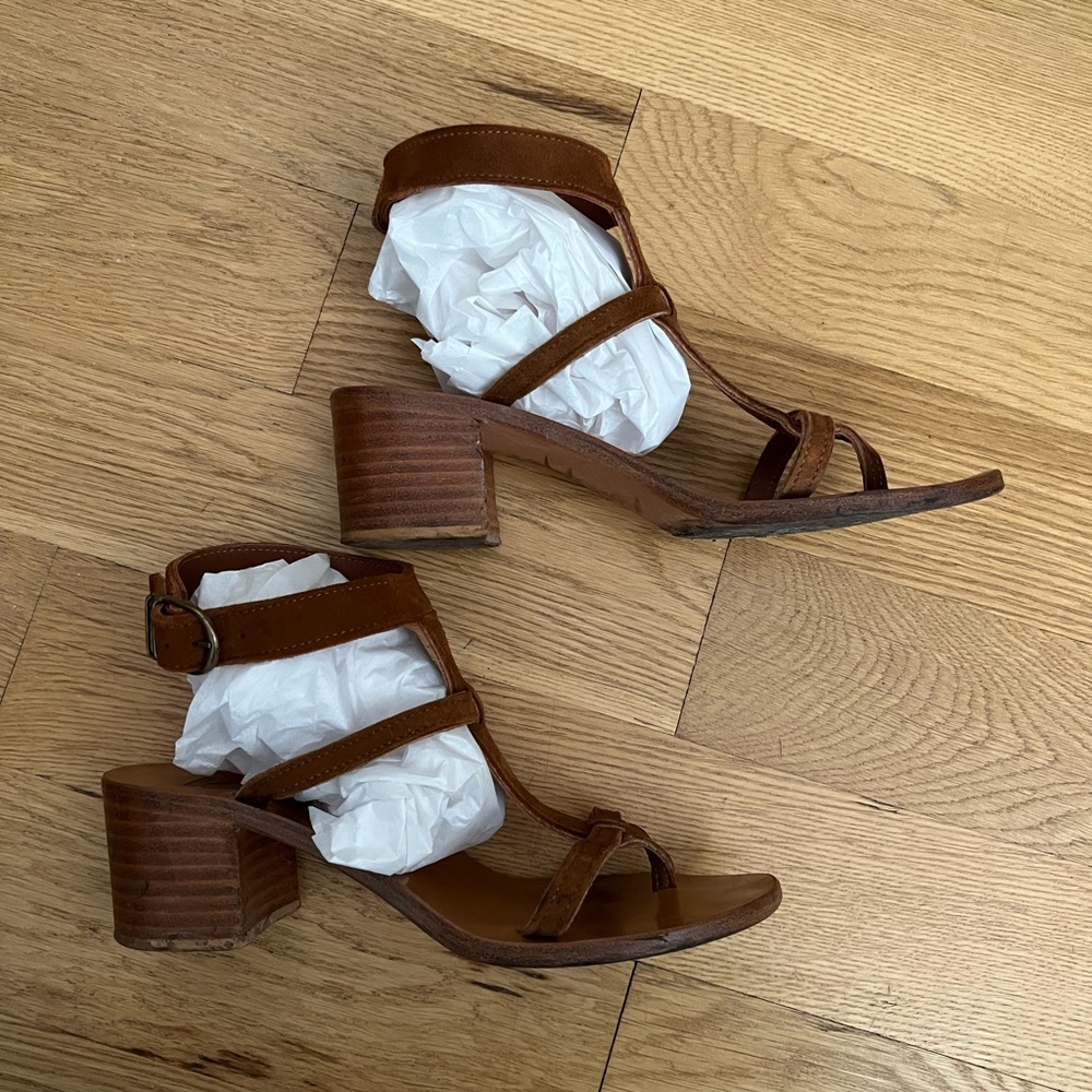 K Jacques Cognac Suede Block Heel Sandal size 7